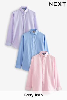 Lilac Purple/Blue/Pink Slim Fit Easy Care Single Cuff Shirts 3 Pack (310616) | $87