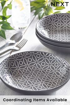 Charcoal Grey Geo Embossed Set of 4 Pasta Bowls (310632) | $58