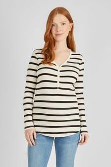 JoJo Maman Bébé Cream Stripe Ribbed Jersey Maternity Top (310914) | €13.50