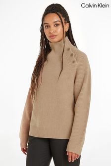 Calvin Klein pulover naravne barve iz reciklirane volne z navideznim ovratnikom (311331) | €142