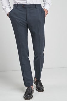 Bleumarin albastru - Slim Fit - Pantaloni din flanel stretch din amestec de lână Signature (311367) | 366 LEI