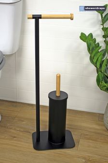 Showerdrape Black Sonata Toilet Roll and Toilet Brush Holder