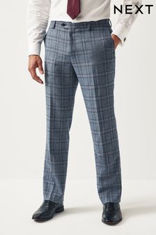 Blue Regular Fit Trimmed Check Suit Trousers (311831) | 247 QAR