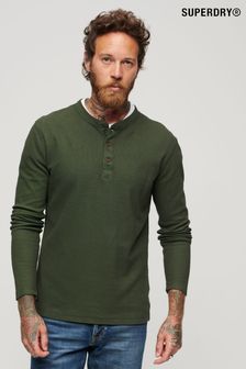 Superdry Green Waffle Long Sleeve Henley Top (312106) | $37