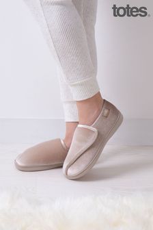 Totes Cream Isotoner Ladies Sparkle Velour Closed Back Slippers With Velcro Opening (312300) | €44