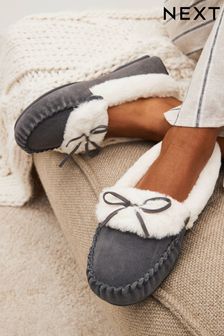 Grey Suede Moccasin Slippers (312519) | SGD 48