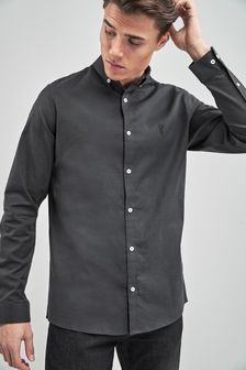 Charcoal Grey Slim Long Sleeve Stretch Oxford Shirt (312724) | €13