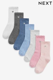 Multi 7 Pack Cotton Rich Heart Embroidered Ankle Socks (312780) | KRW19,200 - KRW21,300