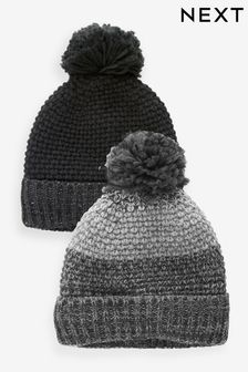 Grey/Black Texture Bobble Hat 2 Pack (312961) | €12.50