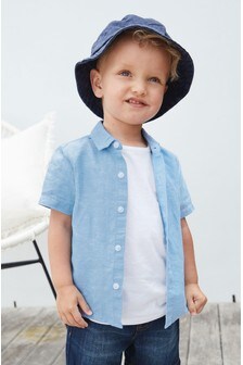 Chemise en lin mélangé à manches courtes (3 mois - 7 ans)