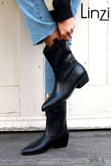 Linzi Black Jolene Low Block Heel Western Style Ankle Boots (313717) | €21.50