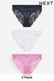 Charcoal Grey/Pink/White High Leg Lace Knickers 3 Pack (313770) | 875 UAH