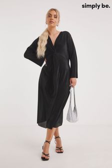Črna plisiran srednje dolga obleka z zavitim sprednjim delom Simply Be (313893) | €22