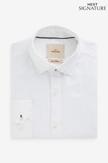 White Regular Fit Signature Linen Shirt (314017) | $60