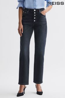 Reiss Black Maisie Cropped Mid Rise Straight Leg Jeans (314294) | 168 €