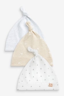 Neutral 3 Pack Tie Top Baby Hats (0-12mths) (314614) | DKK73