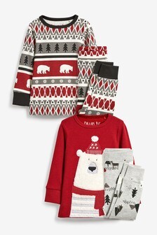 Charcoal Grey/Red Winter Bear 2 Pack Pyjamas (9mths-8yrs) (315288) | KRW29,600 - KRW42,700