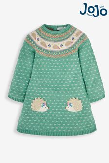 JoJo Maman Bébé Green Hedgehog Girls' Fair Isle Knitted Dress (315442) | $70