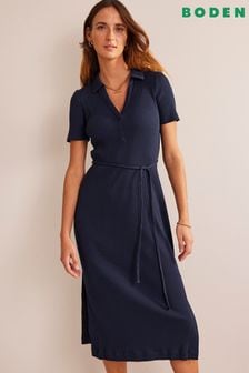 Boden Blue Ribbed Jersey Midi Shirt Dress (315444) | 115 €