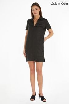 Czarna lniana sukienka mini Calvin Klein z krótkim rękawem (315584) | 505 zł