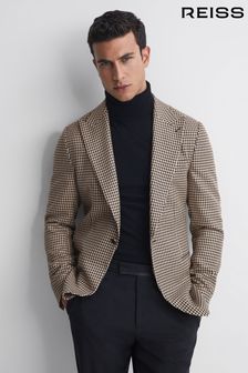 Reiss Black/Ivory Gown Slim Fit Single Breasted Dogtooth Blazer (315652) | €499