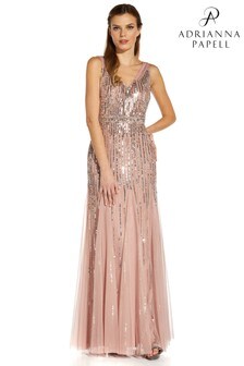 Adrianna Papell Pink Beaded Gown With Godets (317253) | ₪ 1,092