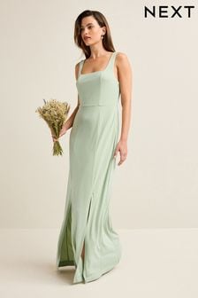 Sage Green Square Neck Bridesmaid Maxi Dress (317305) | KRW139,700