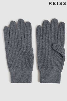 Reiss Charcoal Lawson Merino Wool Ribbed Gloves (317436) | $85