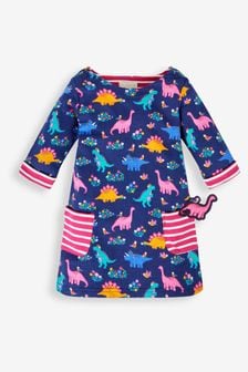 JoJo Maman Bébé Navy Blue Dino & Bird Girls' A-Line Dress (317555) | SGD 44