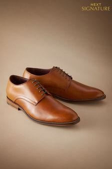 Tan Brown Regular Fit Signature Leather Plain Derby Shoes (317810) | SGD 111