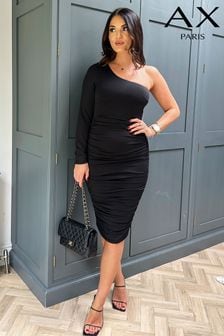 Черное обручное платье миди со сборками и одним рукавом AX Paris (318073) | €29