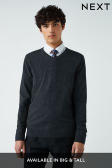 Charcoal Grey Regular Knitted V-Neck Jumper (318865) | €33