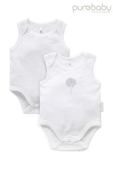 Purebaby Grey Organic Cotton Singlet Bodysuits 2 Pack (319227) | R392
