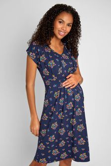 JoJo Maman Bébé Navy Blue Floral Floral Pleated Maternity & Nursing Tunic Dress (319514) | 2,403 UAH