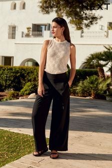 Black Wide Leg Trousers With Linen (319528) | $26