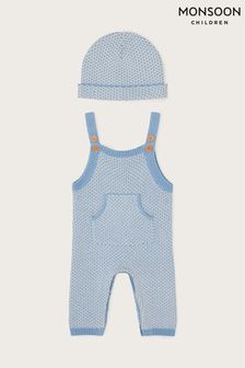Monsoon Blue Mixed Knit Dungaree and Beanie Set (320000) | €17.50