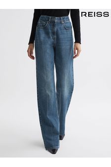 Reiss Mid Blue Hallow High Rise Straight Leg Jeans (320353) | AED994