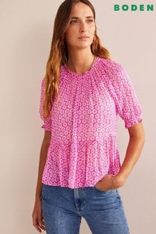 Boden Pink Gathered Sparkle Georgette Short Sleeve Top (320512) | €63