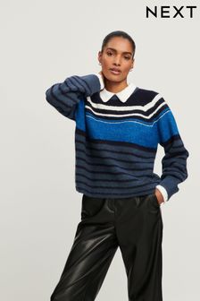 Mornarsko modra črtasta - Okrašena srajca večslojni pulover (320707) | €45