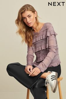 Flieder-Violett - Pullover mit Rüschen und Lochstickerei (320794) | 54 €