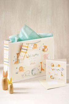 Yellow Born in 2024 Jungle Gift Bag and Card Set (321071) | OMR2
