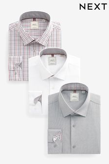 Grey/White/Gingham Regular Fit Single Cuff Crease Resistant Single Cuff Shirts 3 Pack (321658) | BGN 161
