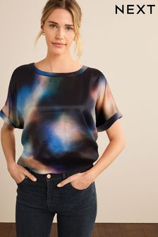 Nero tie-dye - Satin Manica corta - T-shirt con fondo curvo (322008) | €41