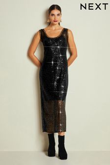 Black Sequin Column Dress (322027) | $71