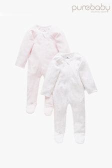 Purebaby Pink 2 Pack Zip Growsuit (322184) | SGD 54