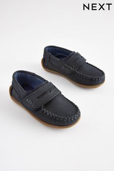 Navy Wide Fit (G) Leather Penny Loafers with Touch and Close Fastening (322473) | ￥4,510 - ￥5,210