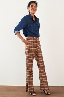 Brown/Orange Check Wide Flare Trousers (323016) | €12