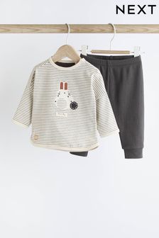 Črno-bela z zajčkom - 2-delni komplet majice s kratkimi rokavi in legic za dojenčke (0 mesecev–2 let) (323384) | €15 - €18
