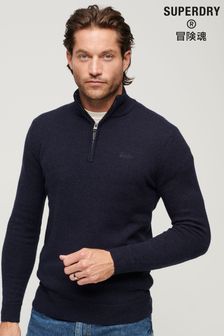 Superdry Blue Essential Embroided Knitwear Henley Jumper (323867) | €63