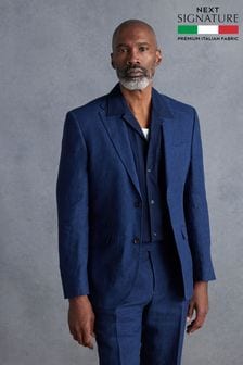 Blue Slim Fit Signature Leomaster Italian 100% Linen Suit Jacket (324506) | $231